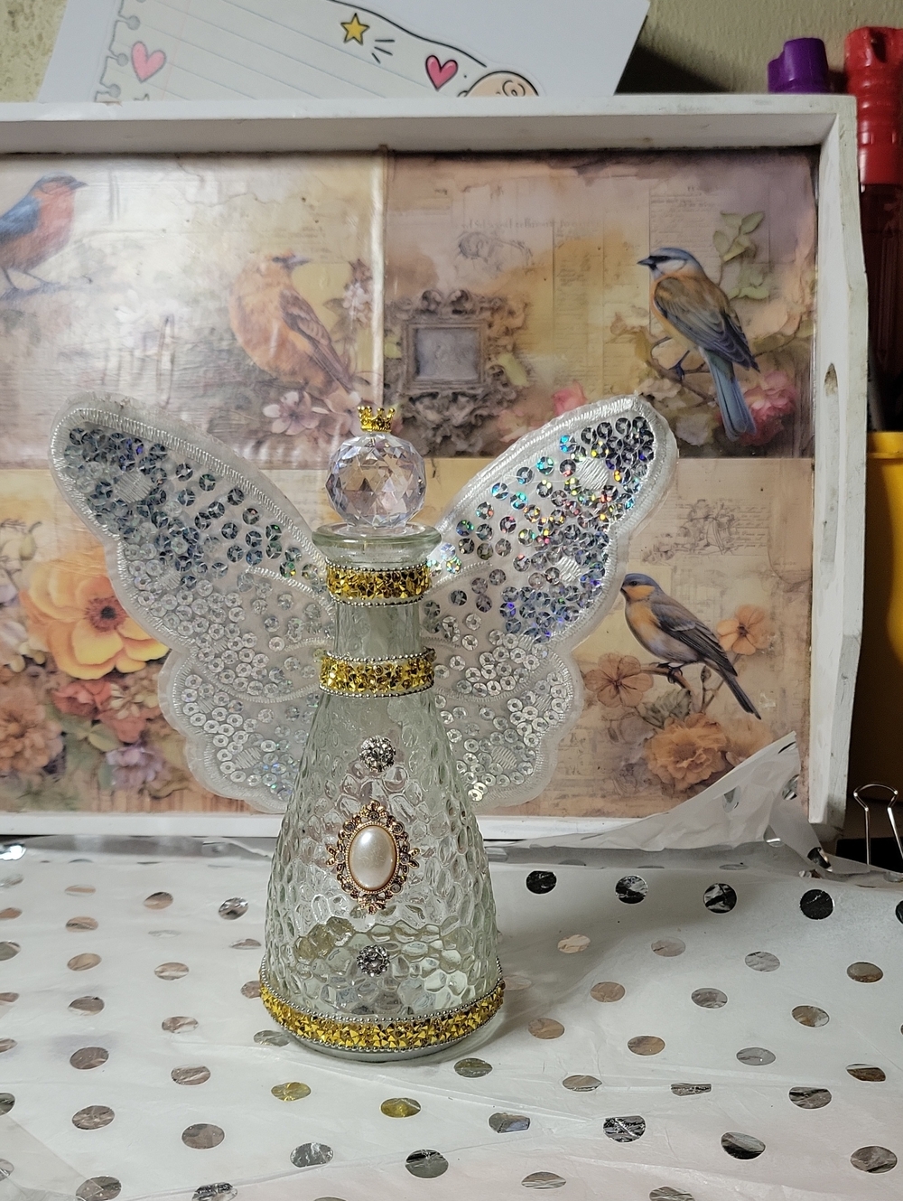 Handmade Decorative Glass Angel Figurine with Pearl Accent - Clear/Gold